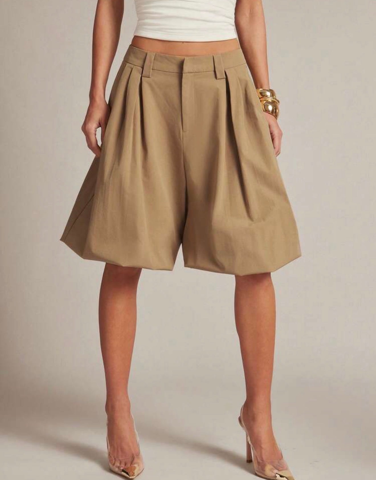 Beige Lily Statement Shorts