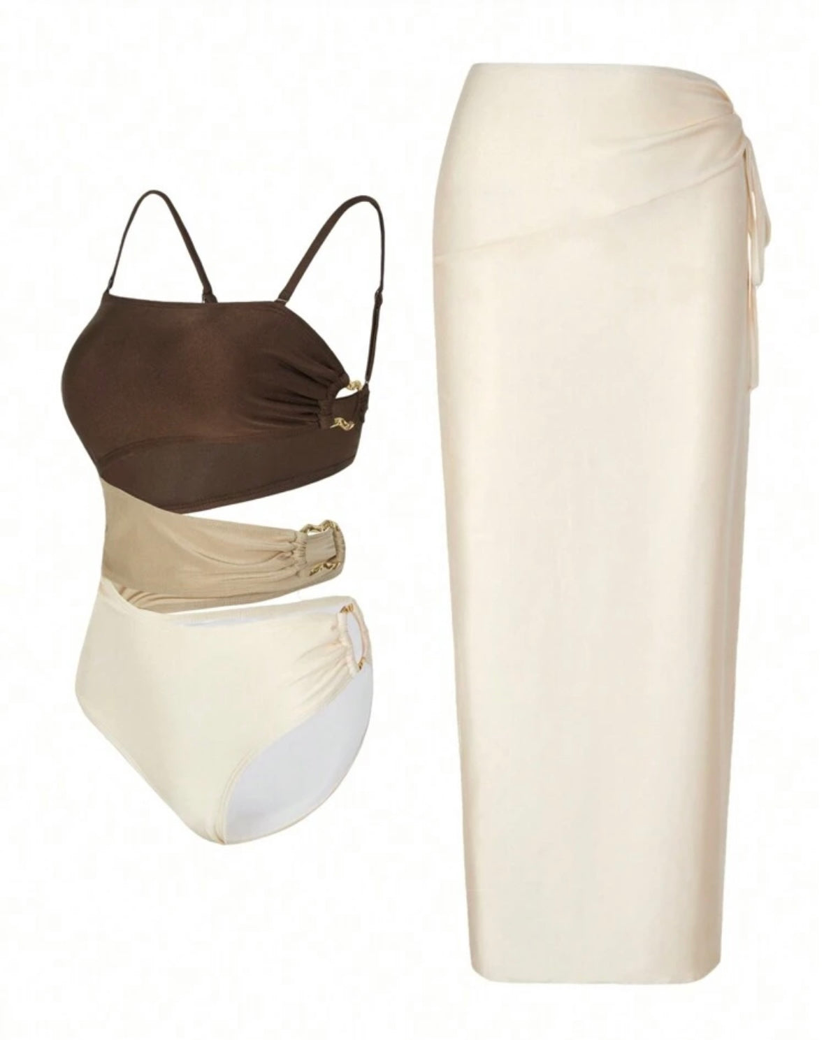Beige/Brown Swimsuit & Cover Set