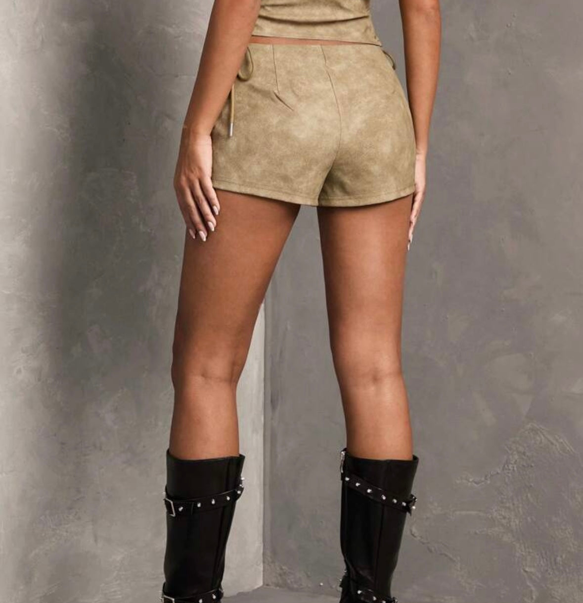 Khaki Leather Short