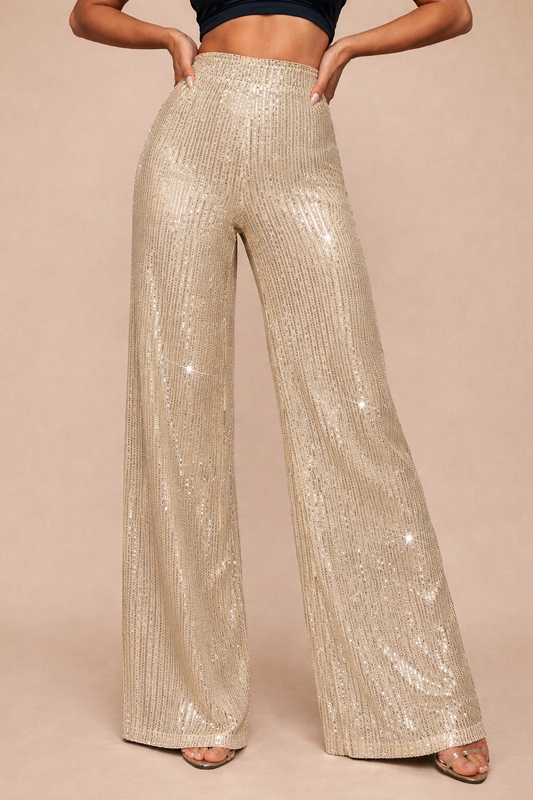 Champagne Glow Wide-Leg Pants