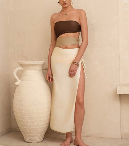 Beige/Brown Swimsuit & Cover Set