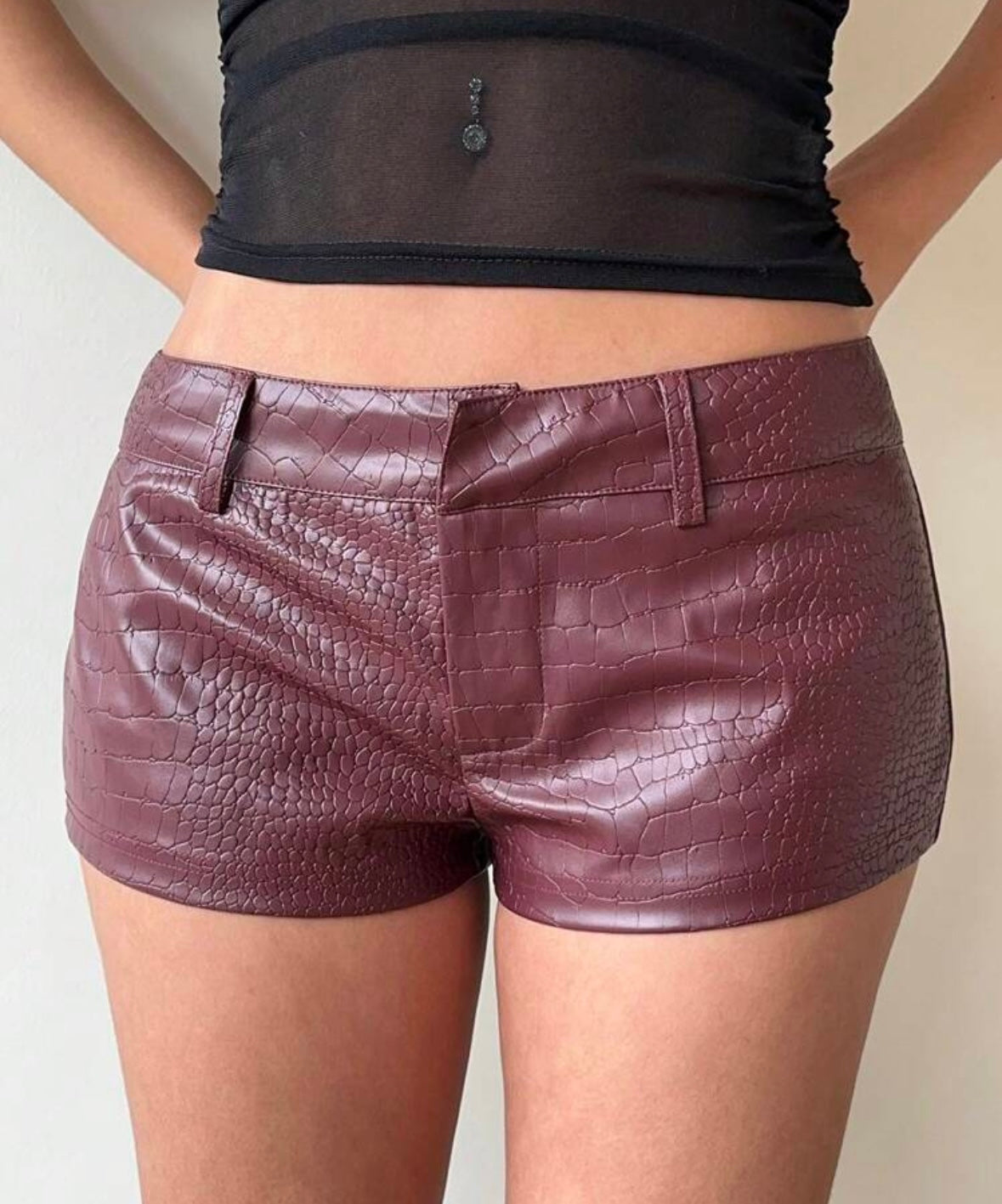 Burgundy Leather Shorts